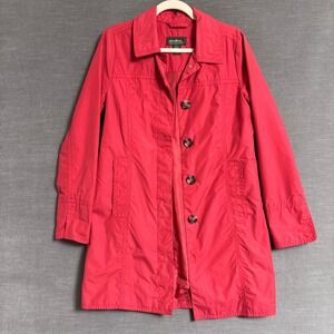 Eddie Bauer Trench Coat S Red Cotton Blend Button Up Water Repellent Classic